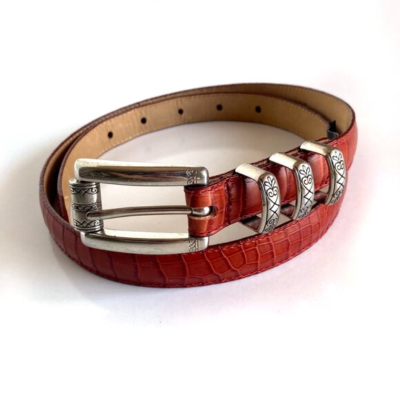 Brighton Rust Leather Embossed Alligator Print Silver Hardware Belt Size M - Picture 4 of 11